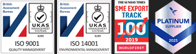 Perei Lighting - ISO 9001 & 14001 certification and award logos
